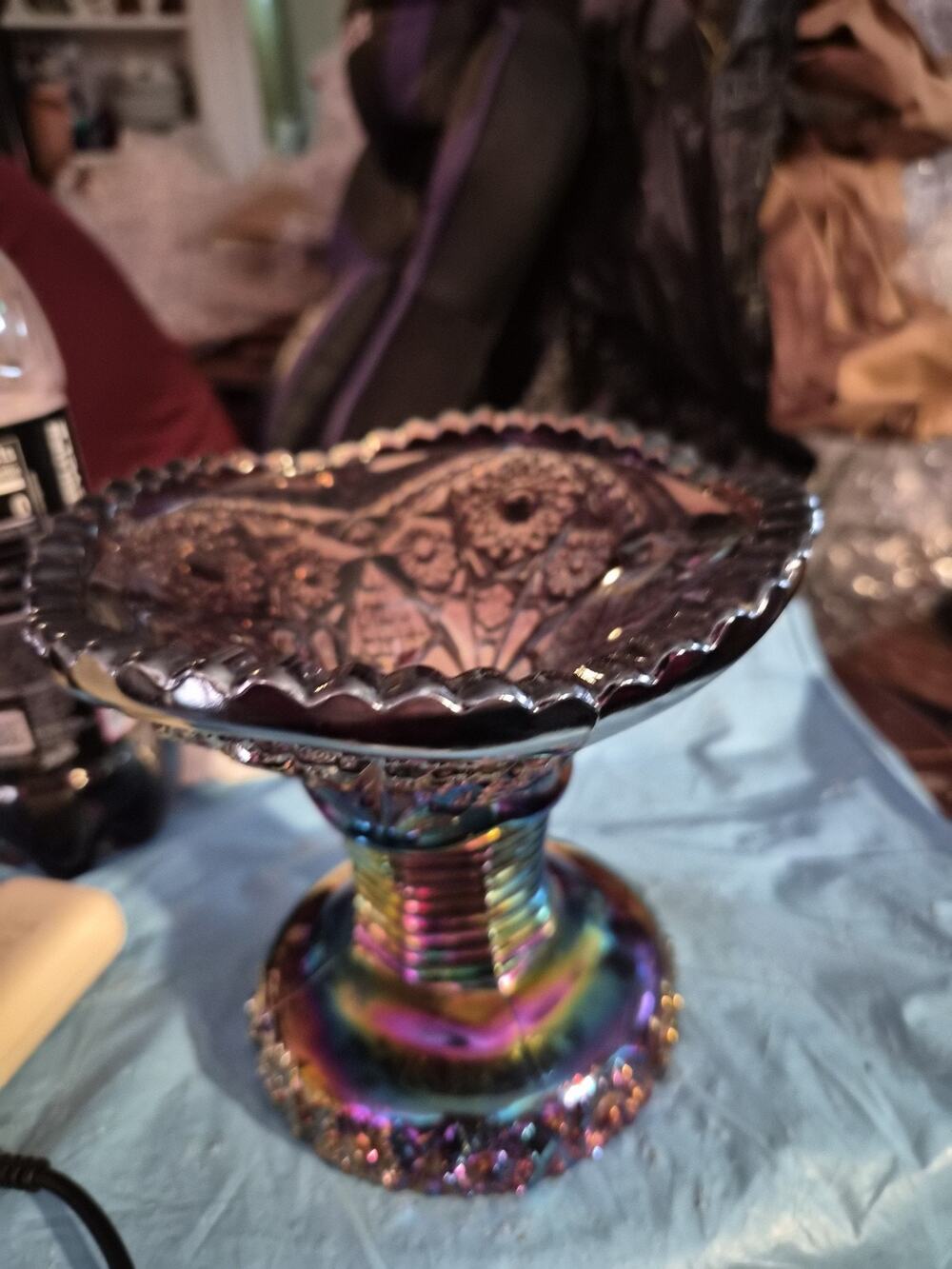 Antique Imperial Carnival Glass Punch Bowl Stand in the Memphis Patte...